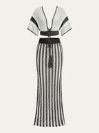Crochet Stripe Skirt Set with Tassel Tie Waist and Bohemian Style