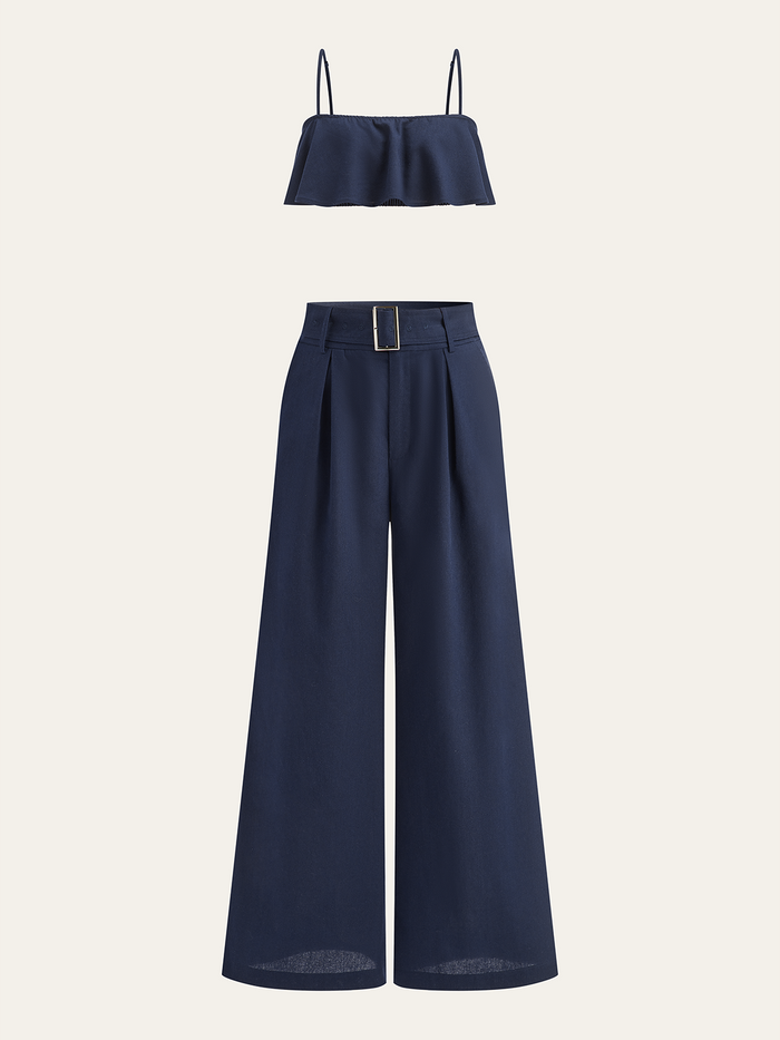 Ruffled Cami Top and Wide-Leg Pants Set for Summer Casual Wear