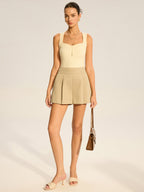 Cotton Blend Mid-Waist Pleated Shorts for Women Casual Summer