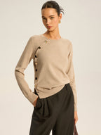 Asymmetric Button Knit Top for Women, Casual Long Sleeve Pullover