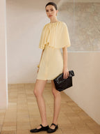 Cape-Sleeve Button-Front Mini Dress for Women Casual Daywear