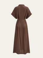 Pleated Button-Front Shirt Dress with Tie Waist Detail