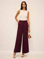 Pinstripe Wide-Leg Straight Pants for Women High Waist