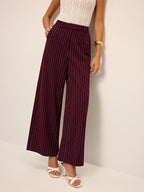 Pinstripe Wide-Leg Straight Pants for Women High Waist