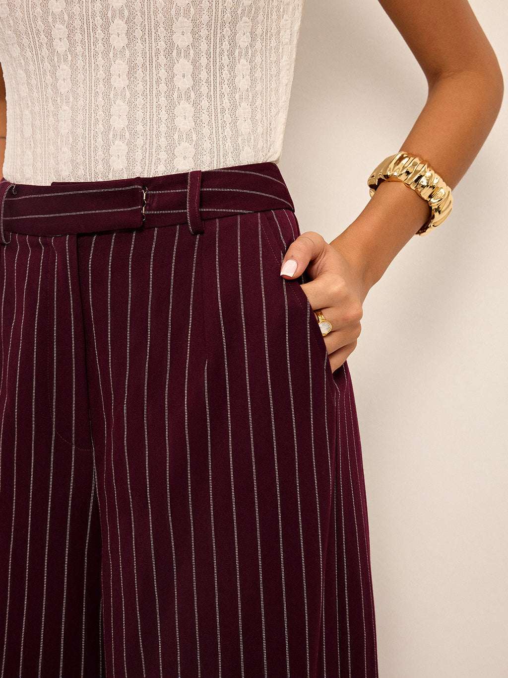 Pinstripe Wide-Leg Straight Pants for Women High Waist