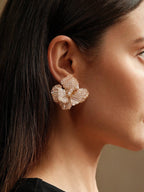 Beaded Flower-Shaped Statement Earrings Handcrafted Artisan Jewelry