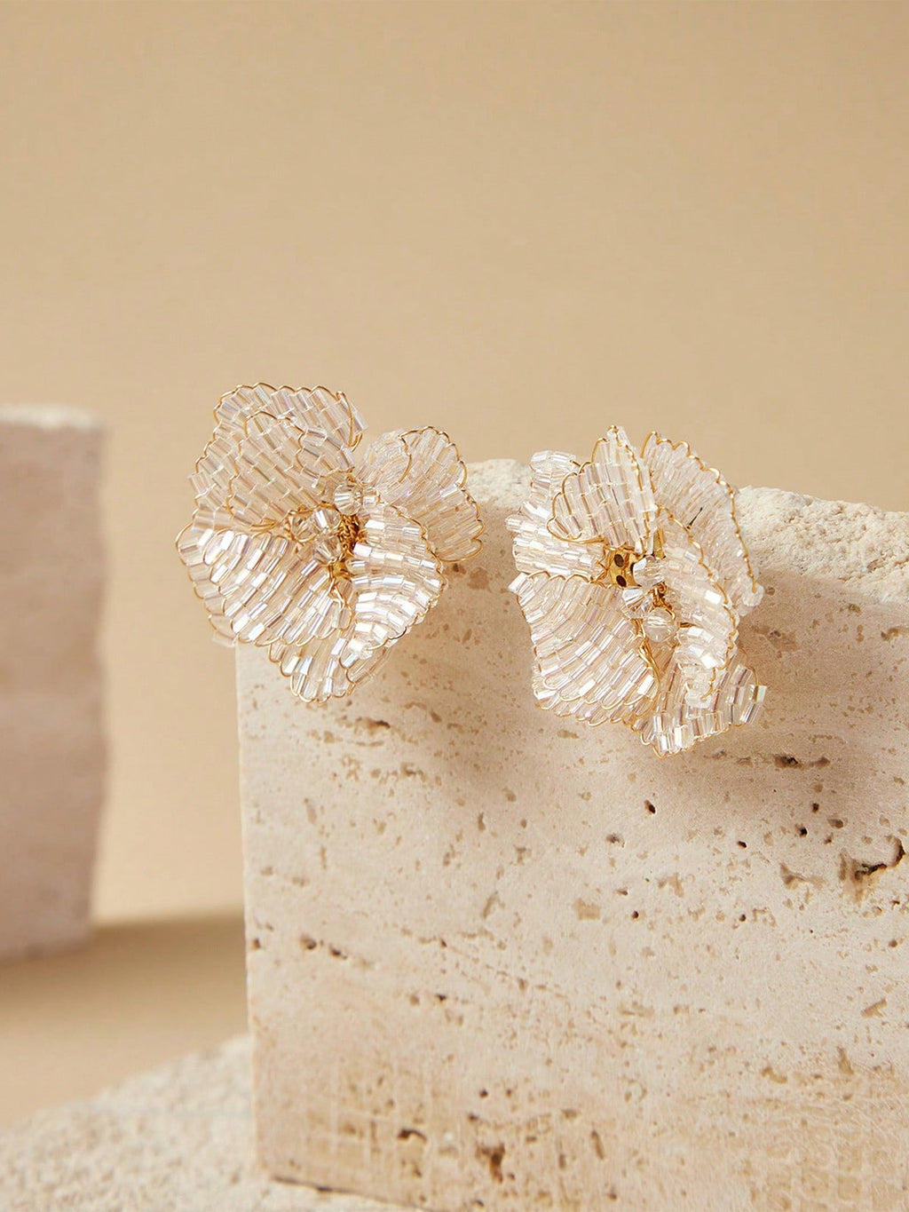 Beaded Flower-Shaped Statement Earrings Handcrafted Artisan Jewelry