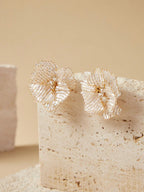 Beaded Flower-Shaped Statement Earrings Handcrafted Artisan Jewelry