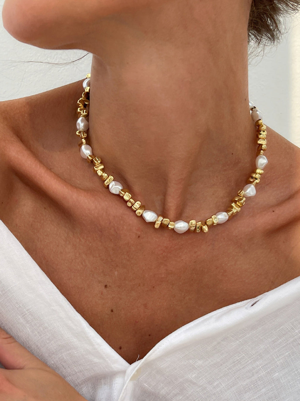 Pearl & Gold Beaded Choker Necklace | Elegant Handcrafted Jewelry