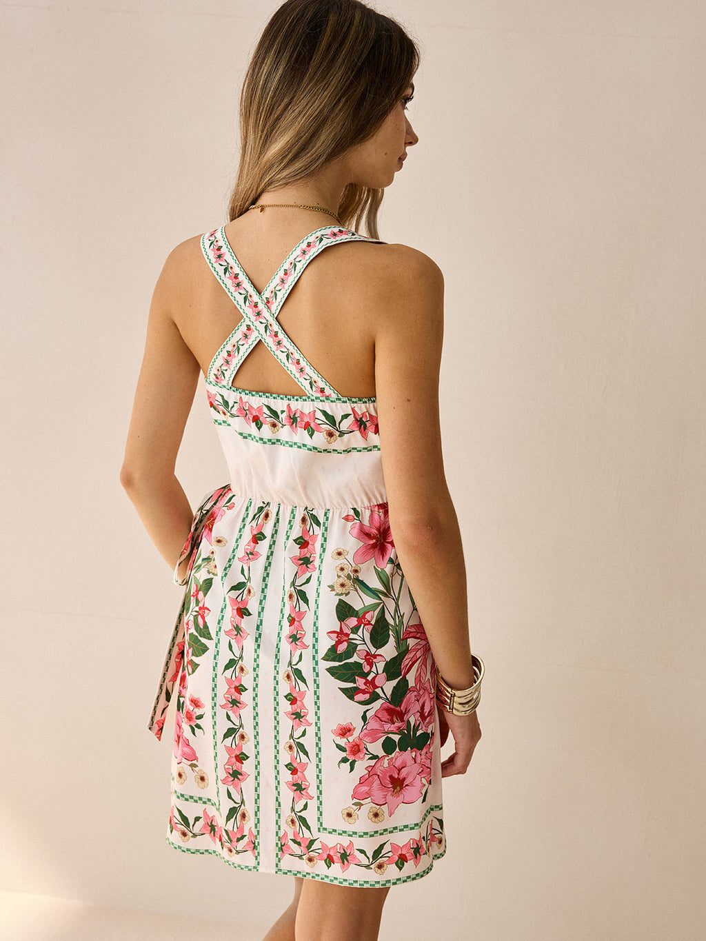 Floral Print Wrap Mini Dress in Luxurious Textured Fabric for Summer