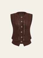 Button Front Sweater Vest with Cable Knit Detail