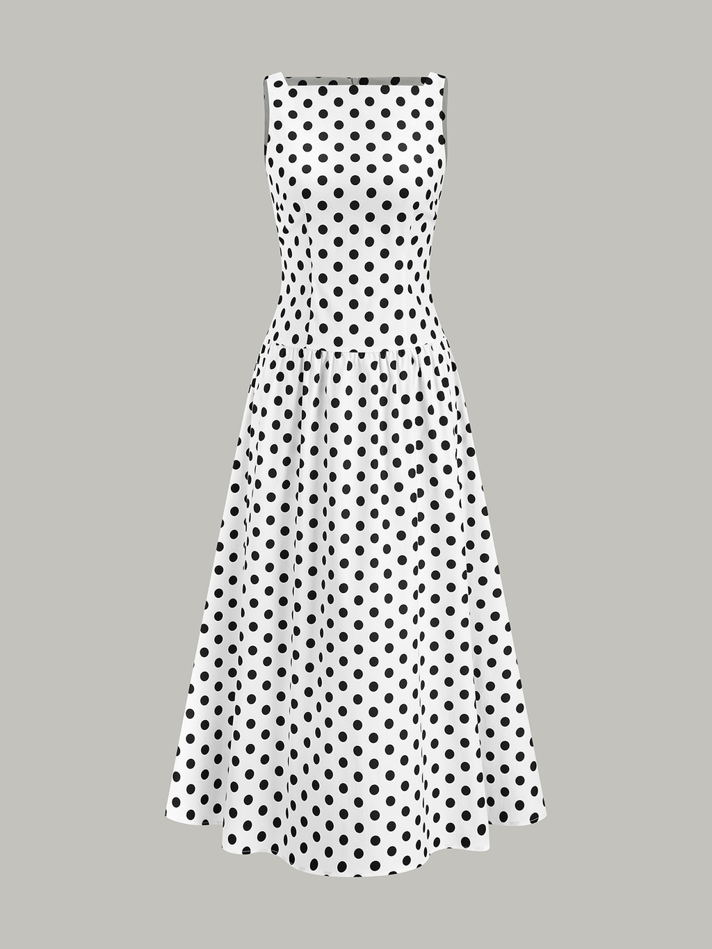 Polka Dot Sleeveless Midi Dress with Belted Waist