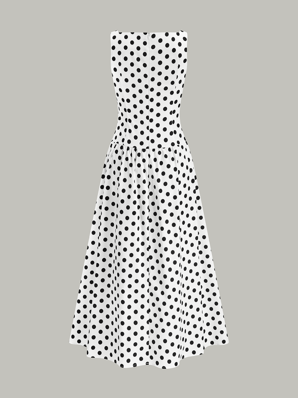 Polka Dot Sleeveless Midi Dress with Belted Waist