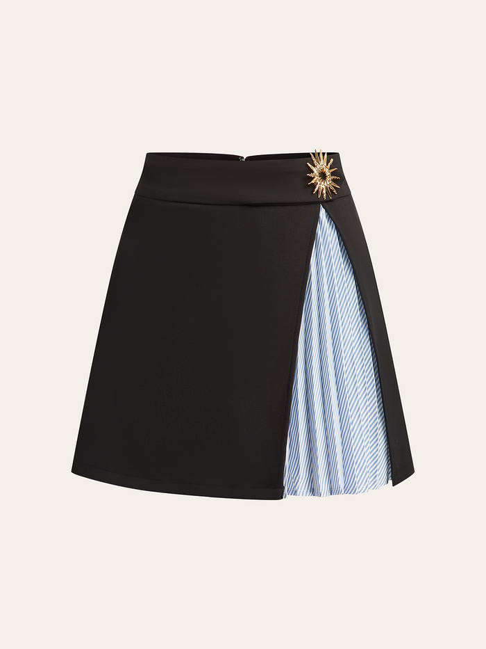 Asymmetric Striped-Panel Mini Skirt with High Waistband