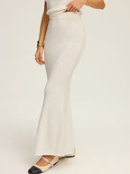 Textured Knit Maxi Skirt with Elastic Waistband