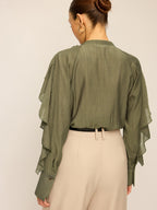 Neckline Tie Ruffled Blouse Elegant Women's Fashion Top