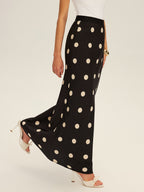 Satin Polka Dot Maxi Skirt for Women, Flowy and Elegant.