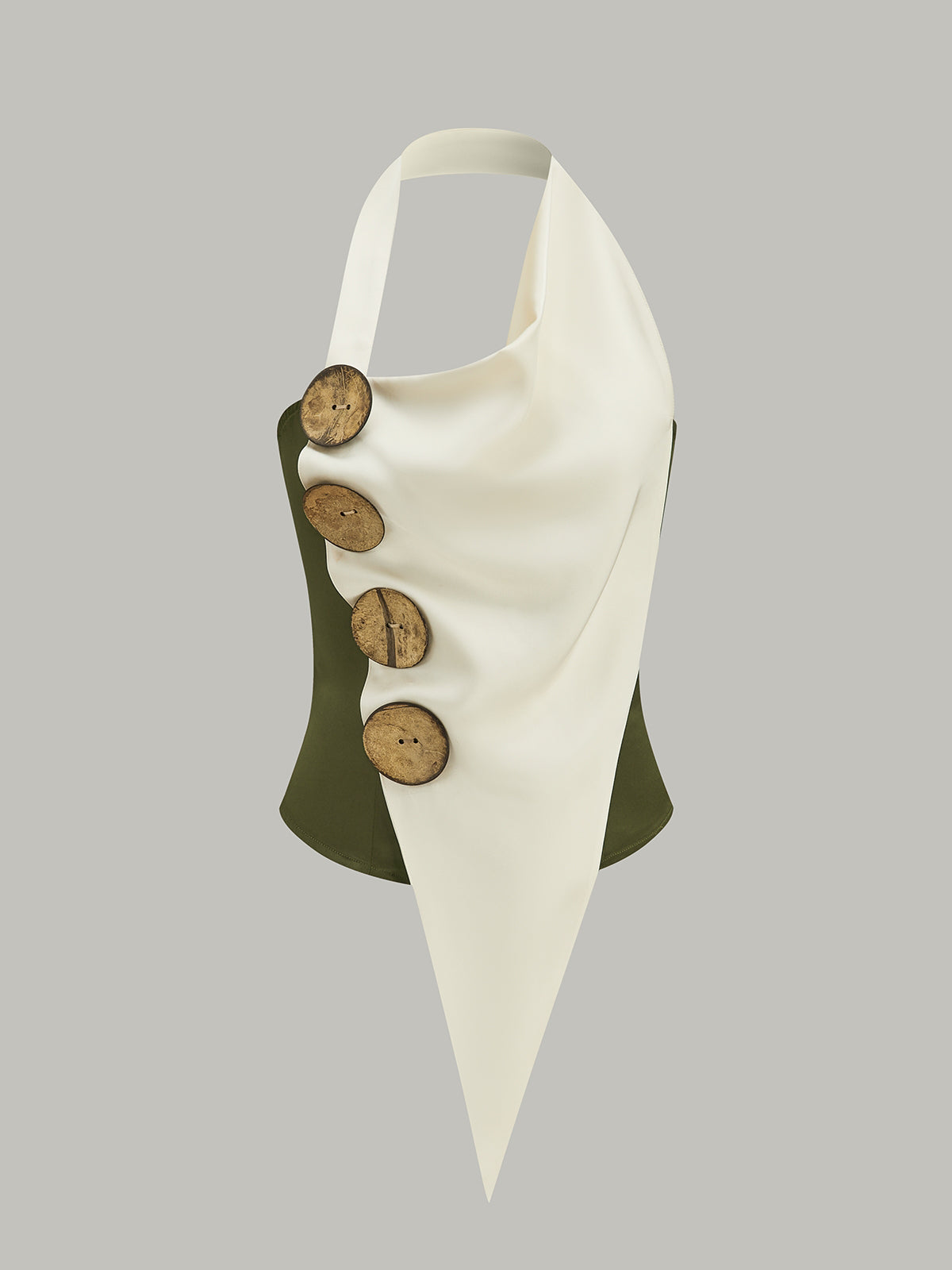 Asymmetrical Halter Top with Large Buttons and Adjustable Straps