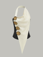 Asymmetrical Halter Top with Large Buttons and Adjustable Straps