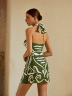 Print Cut Out Halter Dress with Backless Design for Summer