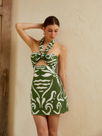 Print Cut Out Halter Dress with Backless Design for Summer