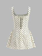 Polka Dot Lace-Up Back Dress with Flared Skirt Detail