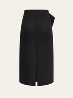 Metal Detail Asymmetric Midi Skirt with High Waist Design