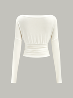 Semi-Sheer Ruched Waist Long-Sleeve Top for Women Casual Fit