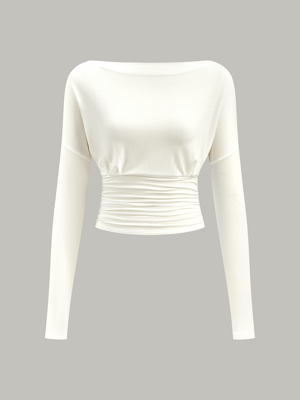 Semi-Sheer Ruched Waist Long-Sleeve Top for Women Casual Fit