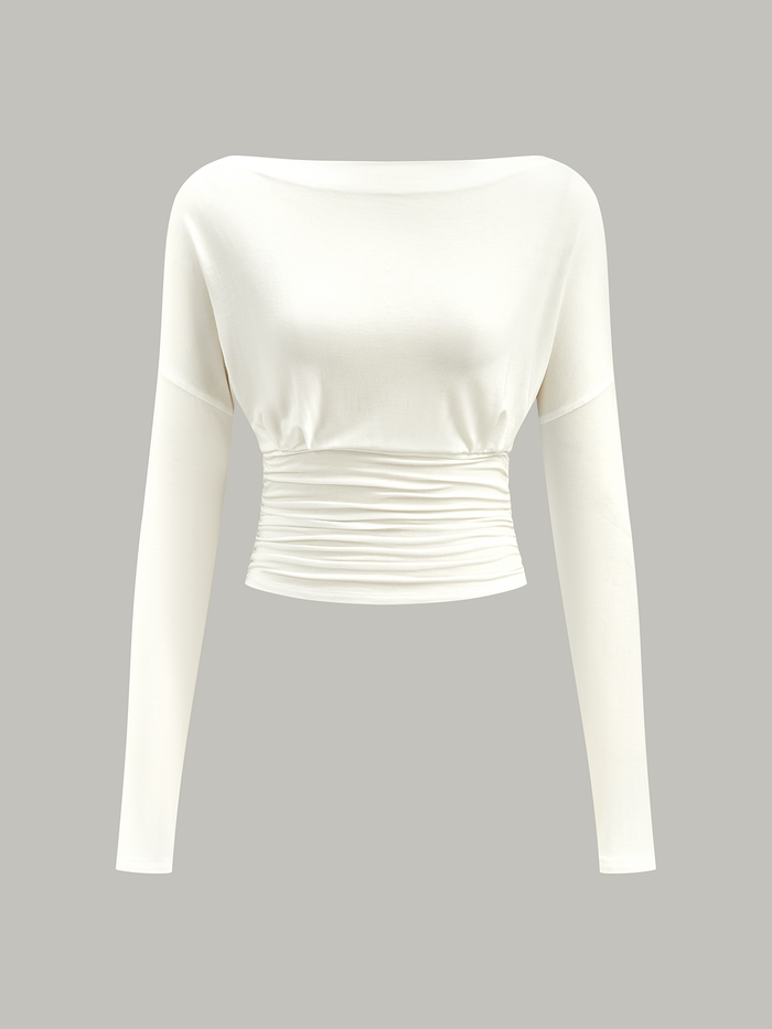 Semi-Sheer Ruched Waist Long-Sleeve Top for Women Casual Fit