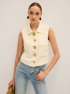 Irregular Metal Button Sleeveless Vest Stylish Casual Summer Top