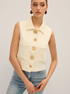Irregular Metal Button Sleeveless Vest Stylish Casual Summer Top