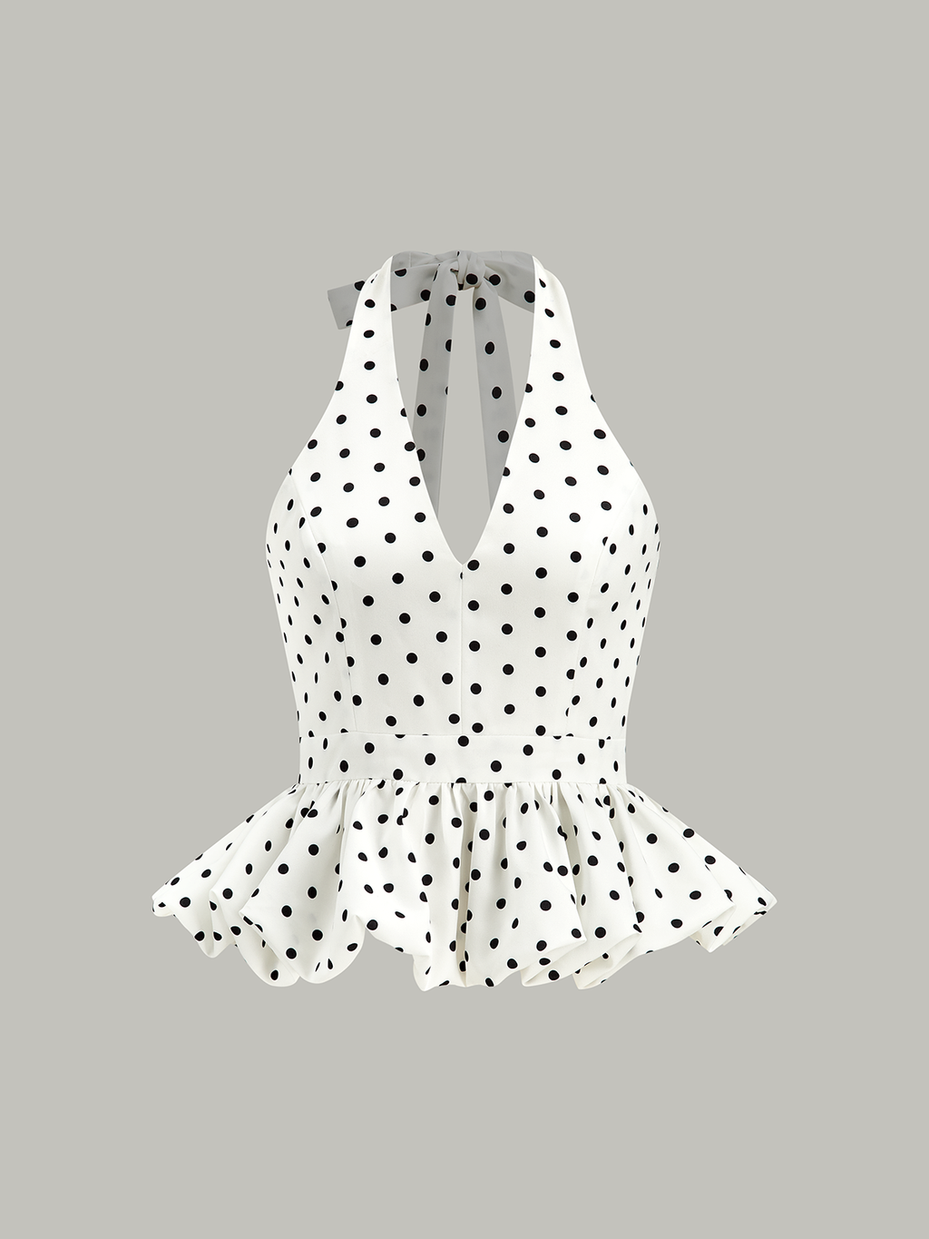 Polka Dot Halter Peplum Top with Tie Back Detail