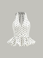 Polka Dot Halter Peplum Top with Tie Back Detail