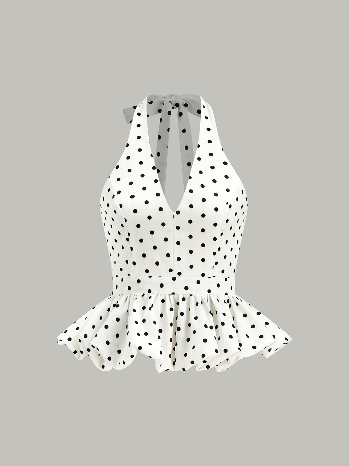 Polka Dot Halter Peplum Top with Tie Back Detail