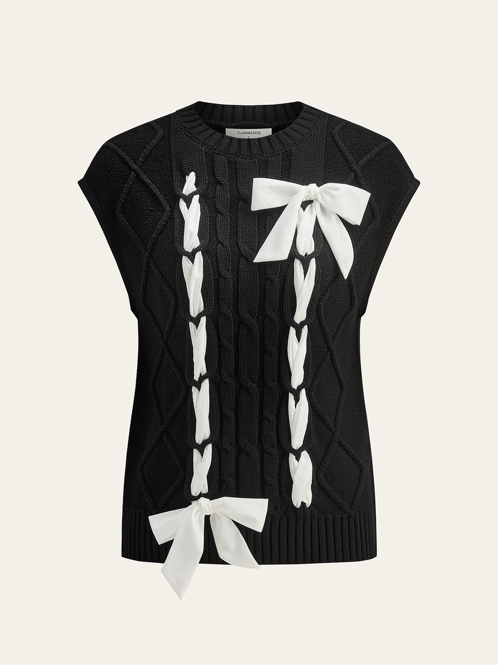 Cable-Knit Bow Cap Sleeve Vest Sweater for Women Stylish Layering
