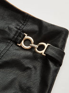 Faux Leather Paneled Suede Effect Asymmetric Midi Skirt with Fashion Forward Design