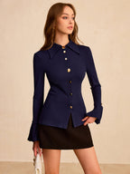 Orbit Button-front Shirt with Flared Sleeve and Elegant Tailoring
