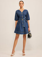 Pocketed Belted Denim Dress for Women Casual Style