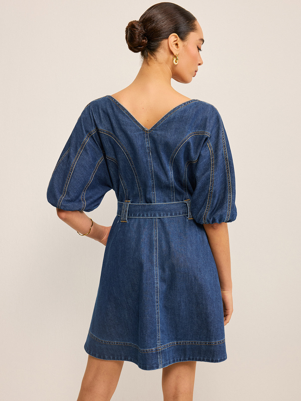 Pocketed Belted Denim Dress for Women Casual Style