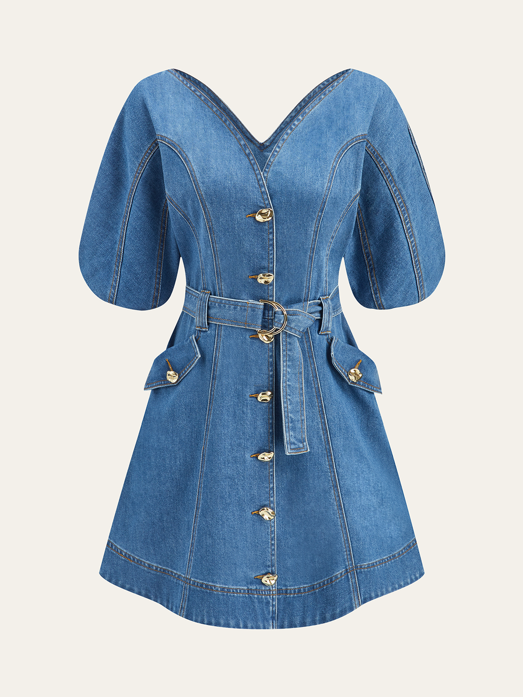 Pocketed Belted Denim Dress for Women Casual Style