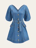 Pocketed Belted Denim Dress for Women Casual Style