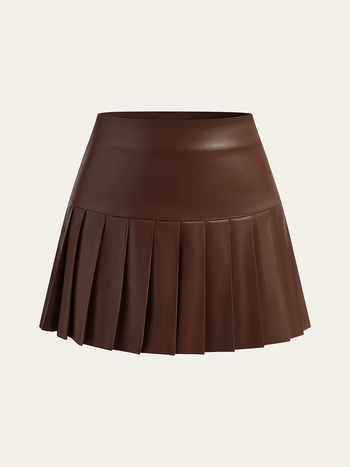Faux Leather High-Waist Pleated Mini Skirt Trendy Chic Look for Women