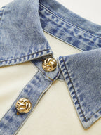 Denim Collar Wool Blend Knit Top for Women, Comfortable Autumn Wear