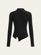 Asymmetric Metal Butterfly Detail Top with Elegant Sleeves and Neckline