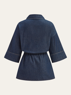 Long Denim Shirt with Adjustable Drawstring Waist and Button Cuffs