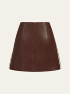 PU Panel Cotton & Linen Pleated Mini Skirt for Women Casual Summer Style