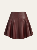 PU High-Waisted Flared Mini Skirt for Women Trendy Fashion Style