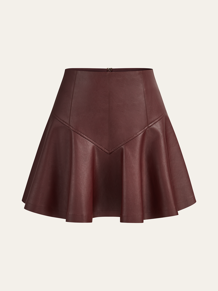 PU High-Waisted Flared Mini Skirt for Women Trendy Fashion Style