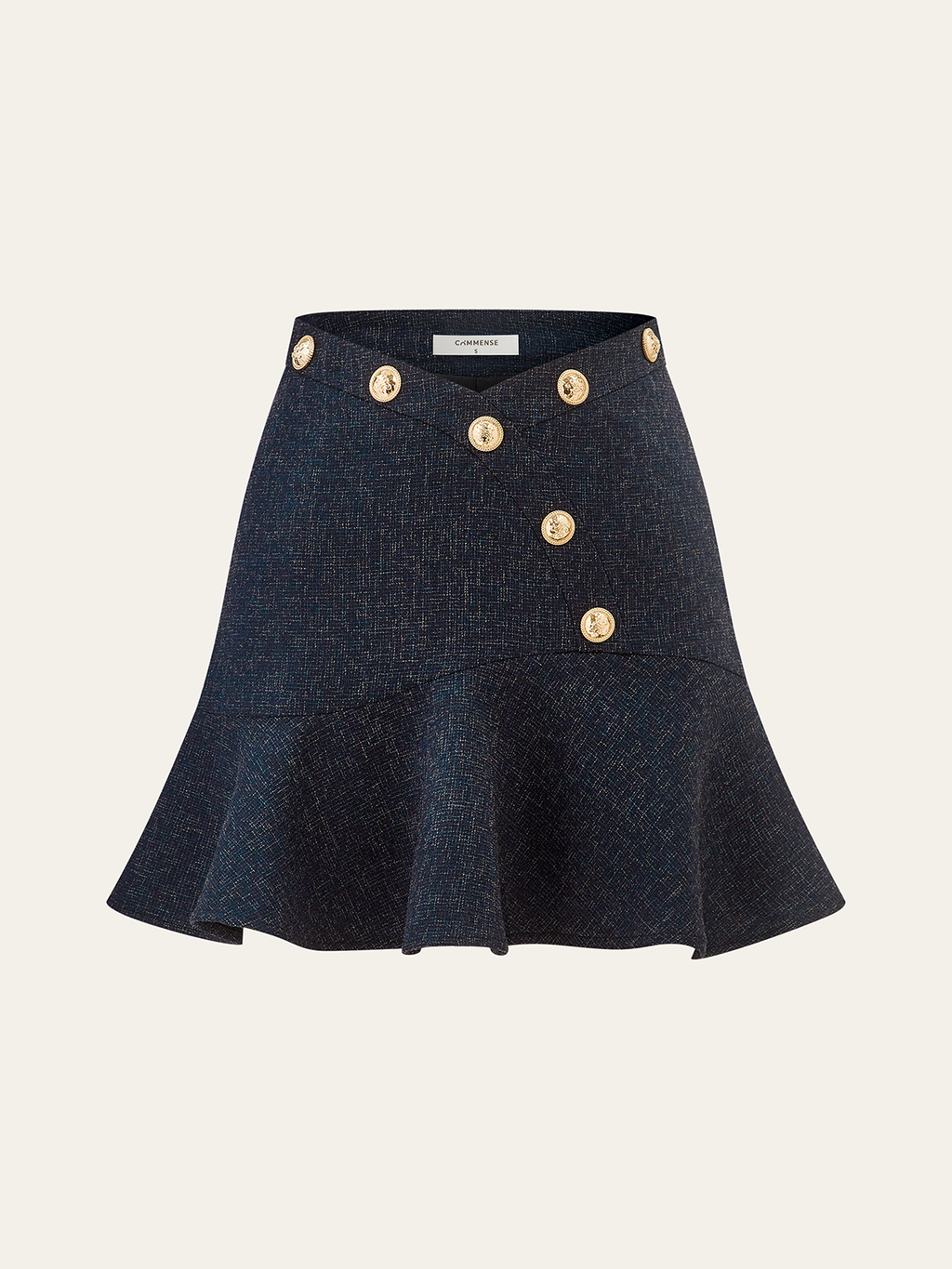 Metal Detail Ruffled Hem Mini Skirt with Elastic Waistband